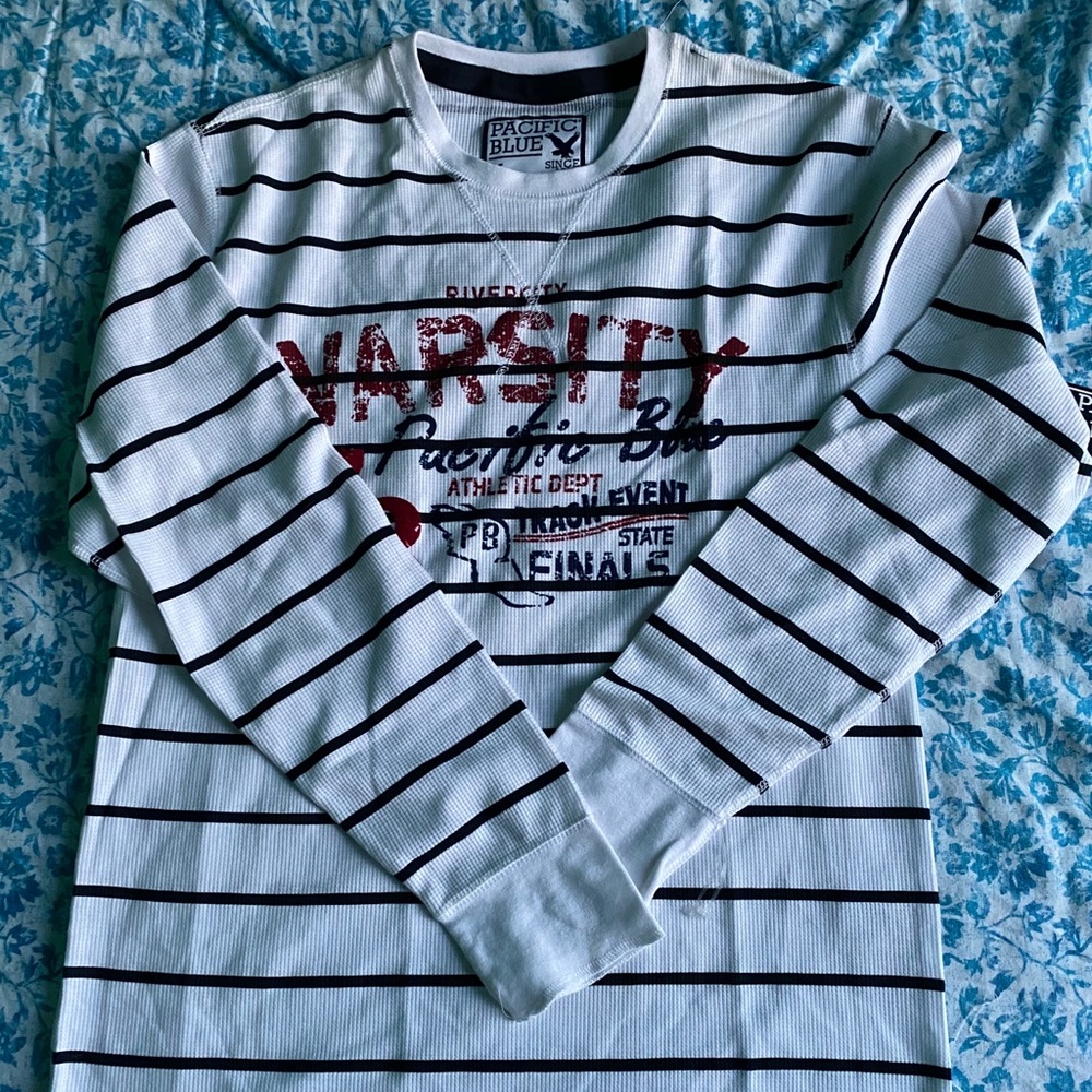 Pacific Blue White Striped Shirt Size M